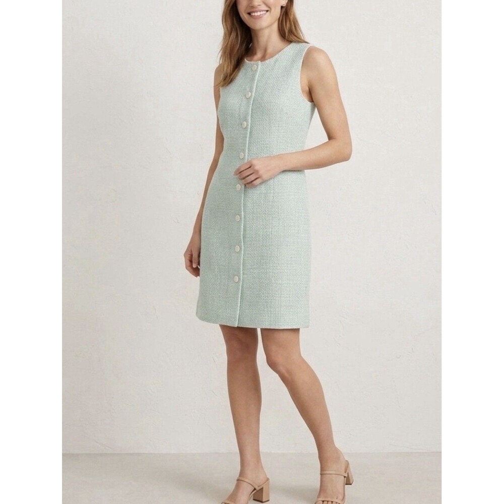 J. CREW Womens New 8 Tweed Shift Dress Sleeveless Button Front Mint White CI227